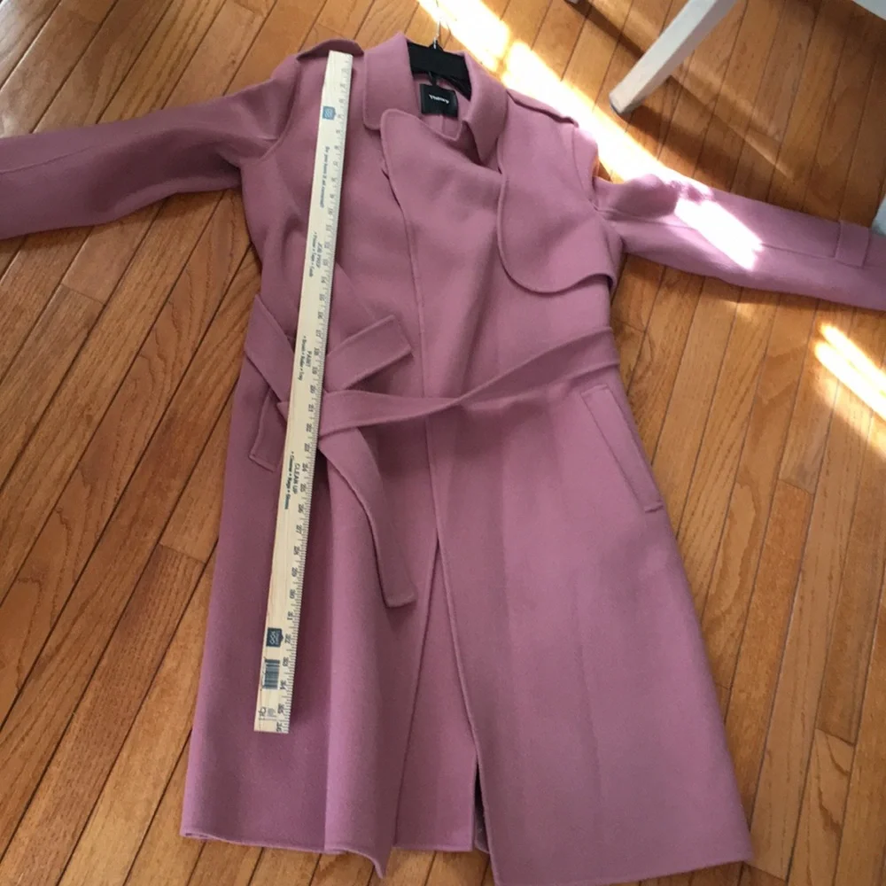 THEORY EUC MAUVE WOOL CASHMERE BLEND BELTED TRENCH SIZE SMALL - Picture 10 of 10